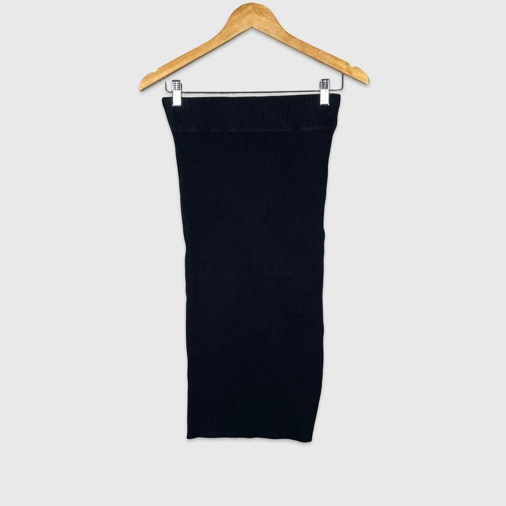 James Perse Ribbed Midi Skirt Womens 0 Black Minimalist Quiet Luxury Casual